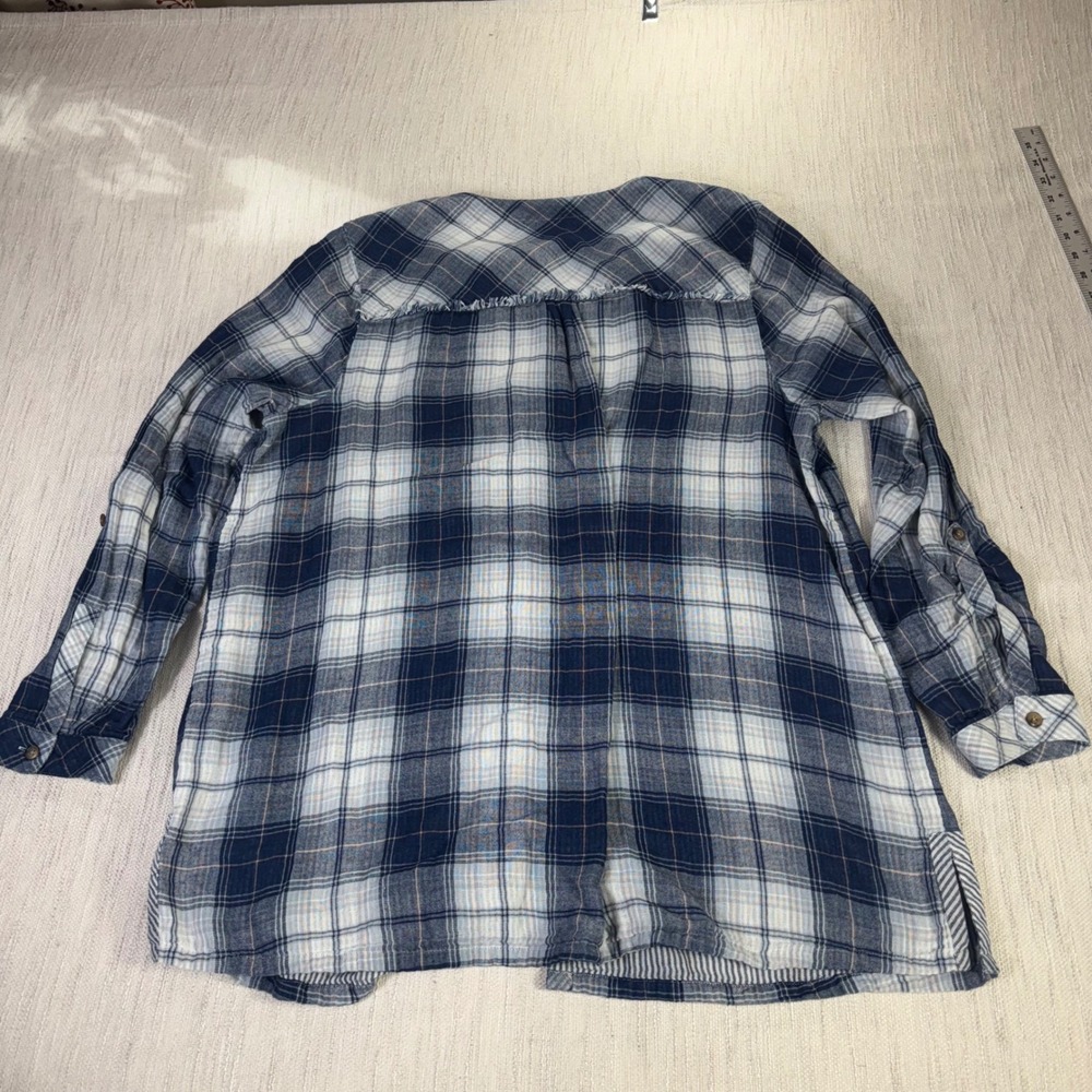 J. Jill Denim‎ Womens XL Blue Plaid Cotton Roll Tab Sleeve Tunic Blouse  Western - Picture 11 of 11